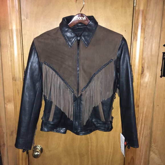 VINTAGE NWT Genuine Buffalo Leather Motorcycle Jacket Womens Brn/Blk Small - Picture 4 of 16